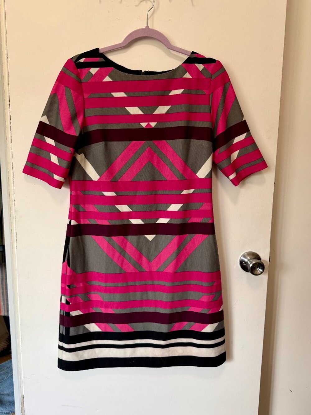 Eliza J Pink Half Sleeve Geometric Print Shift Dress - Size 8